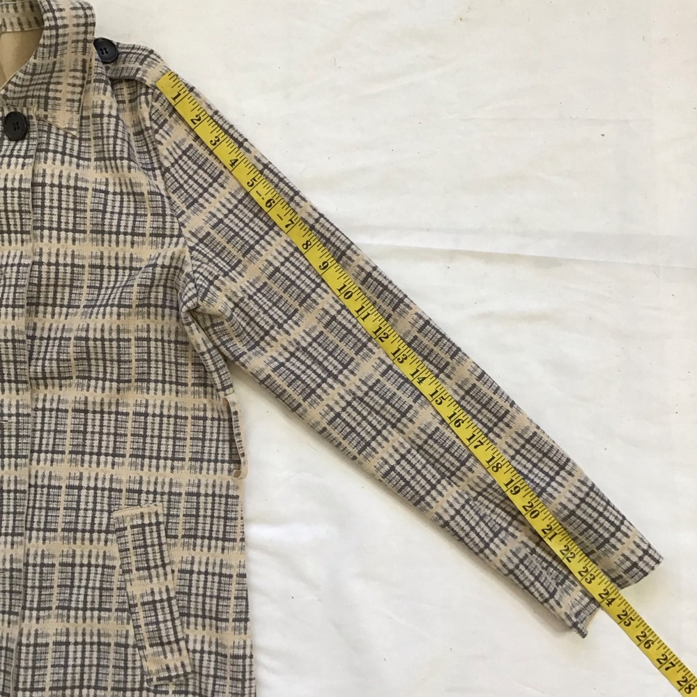 Solitaire Women Plaid Double Breasted Tie Belt Trench Jacket S Beige Black - Picture 14 of 15